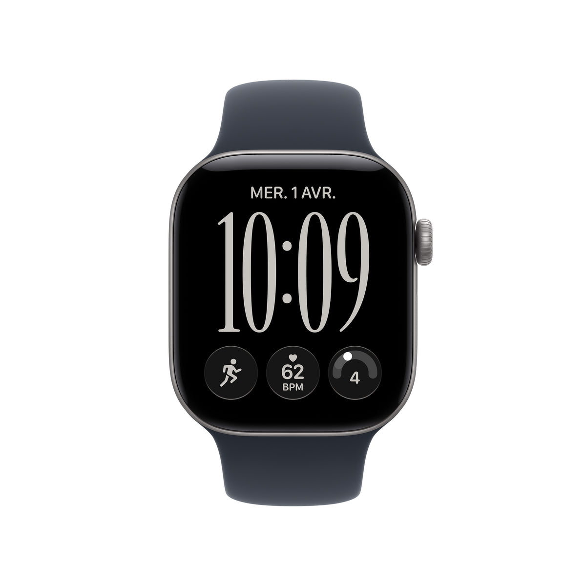 Apple Watch Series 12 GPS, Boîtier en aluminium gris sidéral de 42 mm, Bracelet Sport bleu marine - M/L