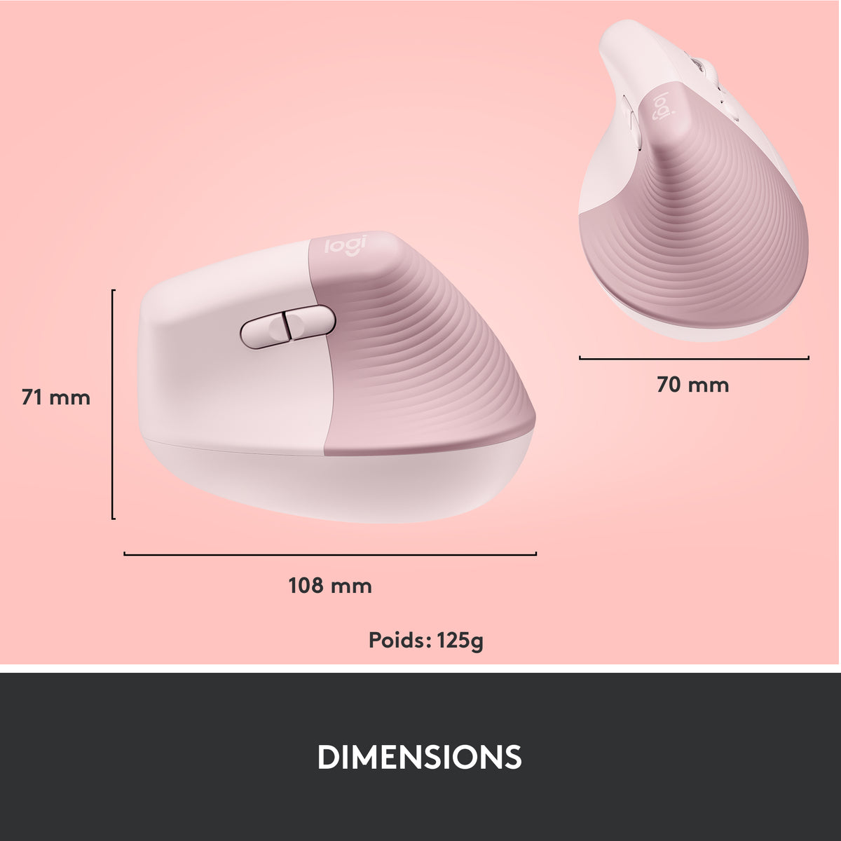 Logitech Lift RF sans fil + Bluetooth • Rose
