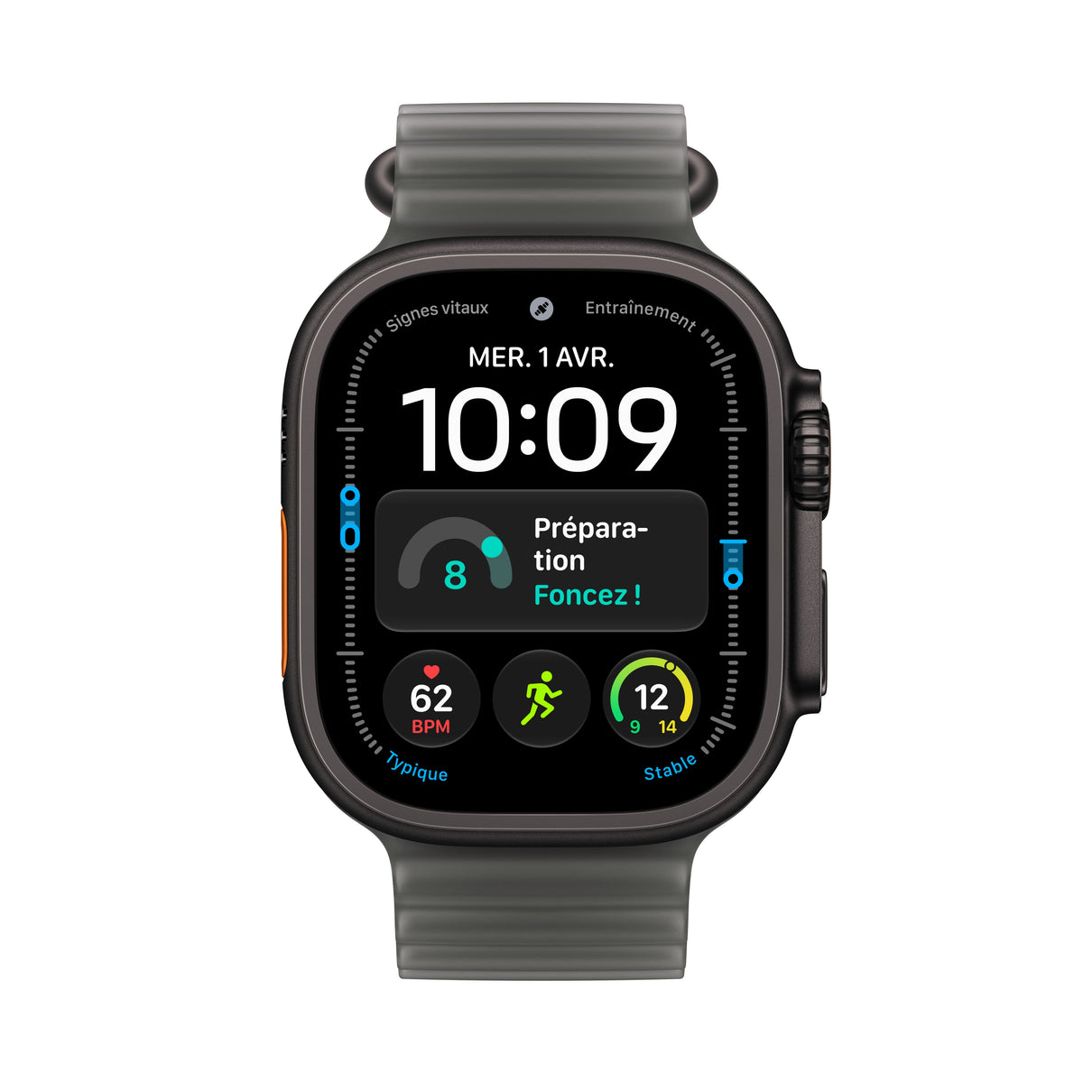 Apple Watch Ultra 4 GPS + Cellular, Boîtier en titane noir de 49 mm, Bracelet Océan noir translucide