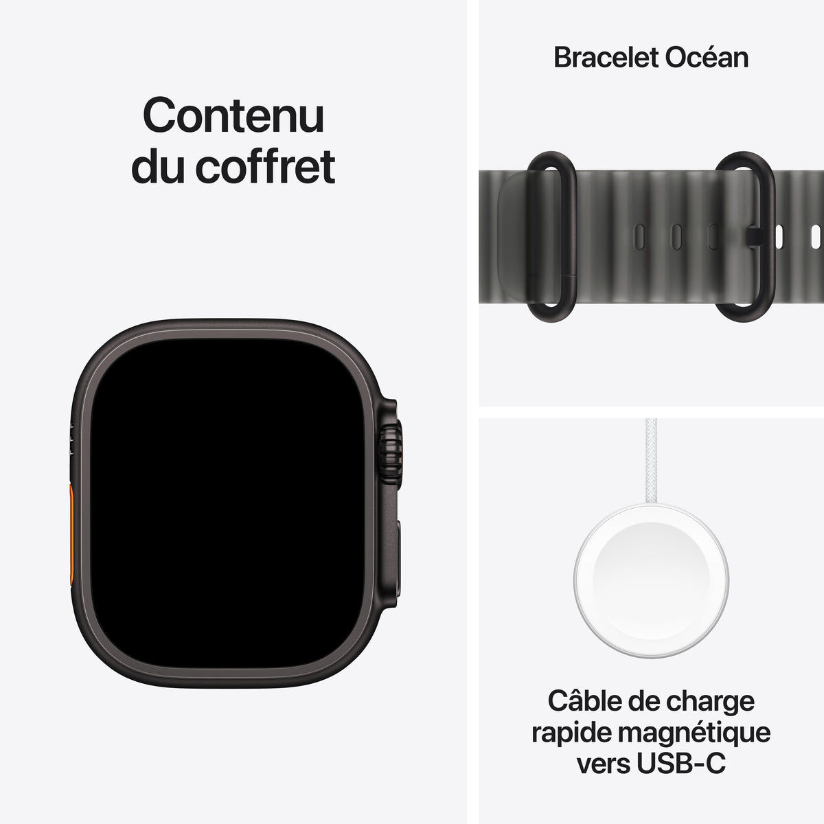 Apple Watch Ultra 4 GPS + Cellular, Boîtier en titane noir de 49 mm, Bracelet Océan noir translucide