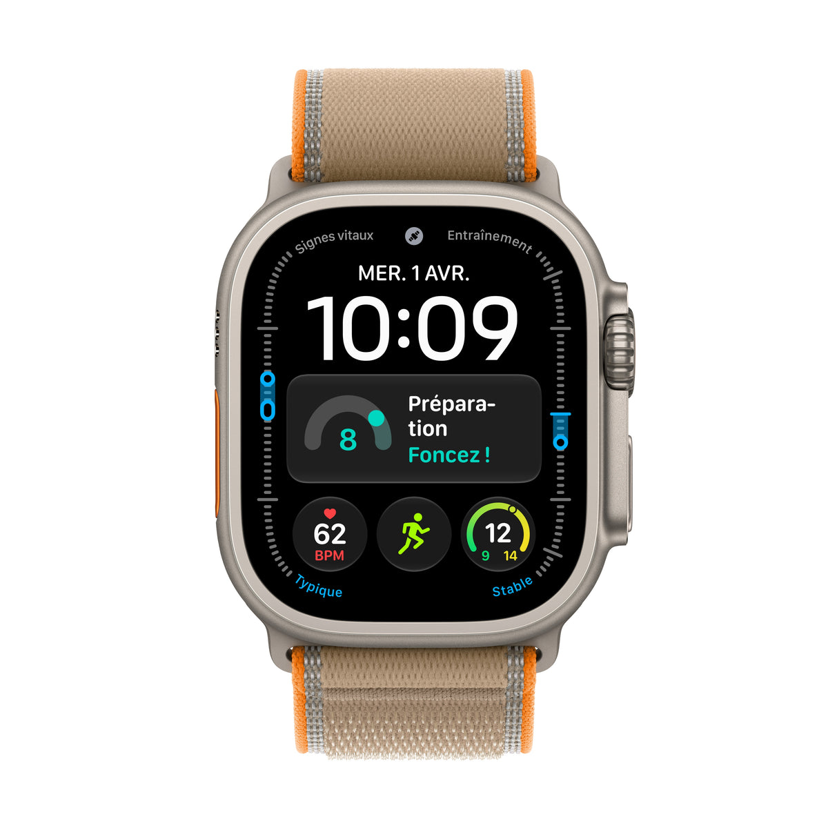 Apple Watch Ultra 4 GPS + Cellular, Boîtier en titane naturel de 49 mm, Boucle Trail sable - M/L