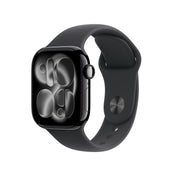 Apple Watch Series 11 GPS, Boîtier en aluminium noir de jais 42 mm, Bracelet Sport noir - M/L