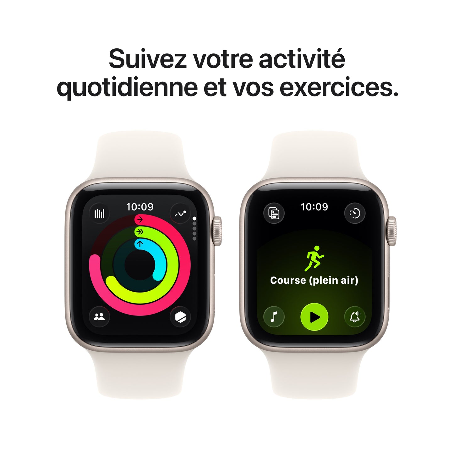 Apple Watch SE 3 GPS, Boîtier en aluminium lumière stellaire de 44 mm, Bracelet Sport lumière stellaire - S/M