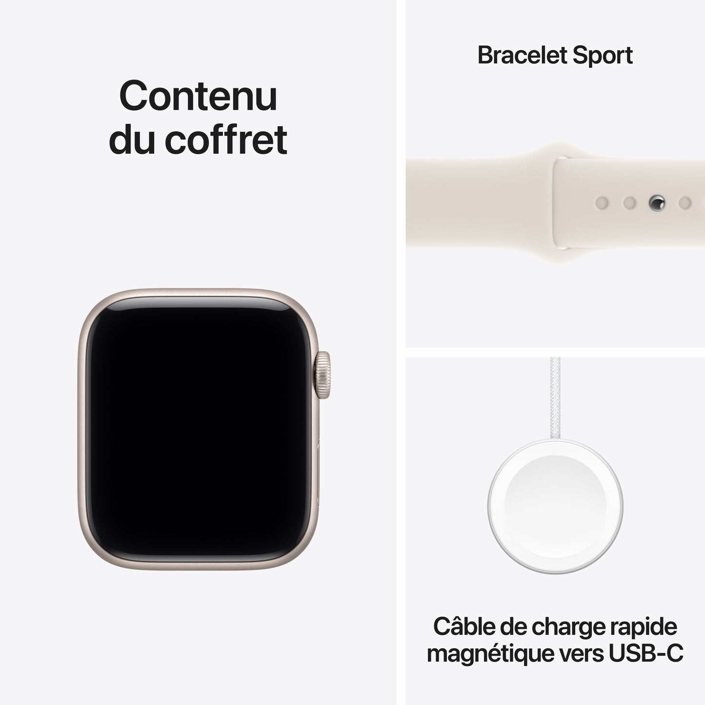 Apple Watch SE 3 GPS, Boîtier en aluminium lumière stellaire de 44 mm, Bracelet Sport lumière stellaire - M/L