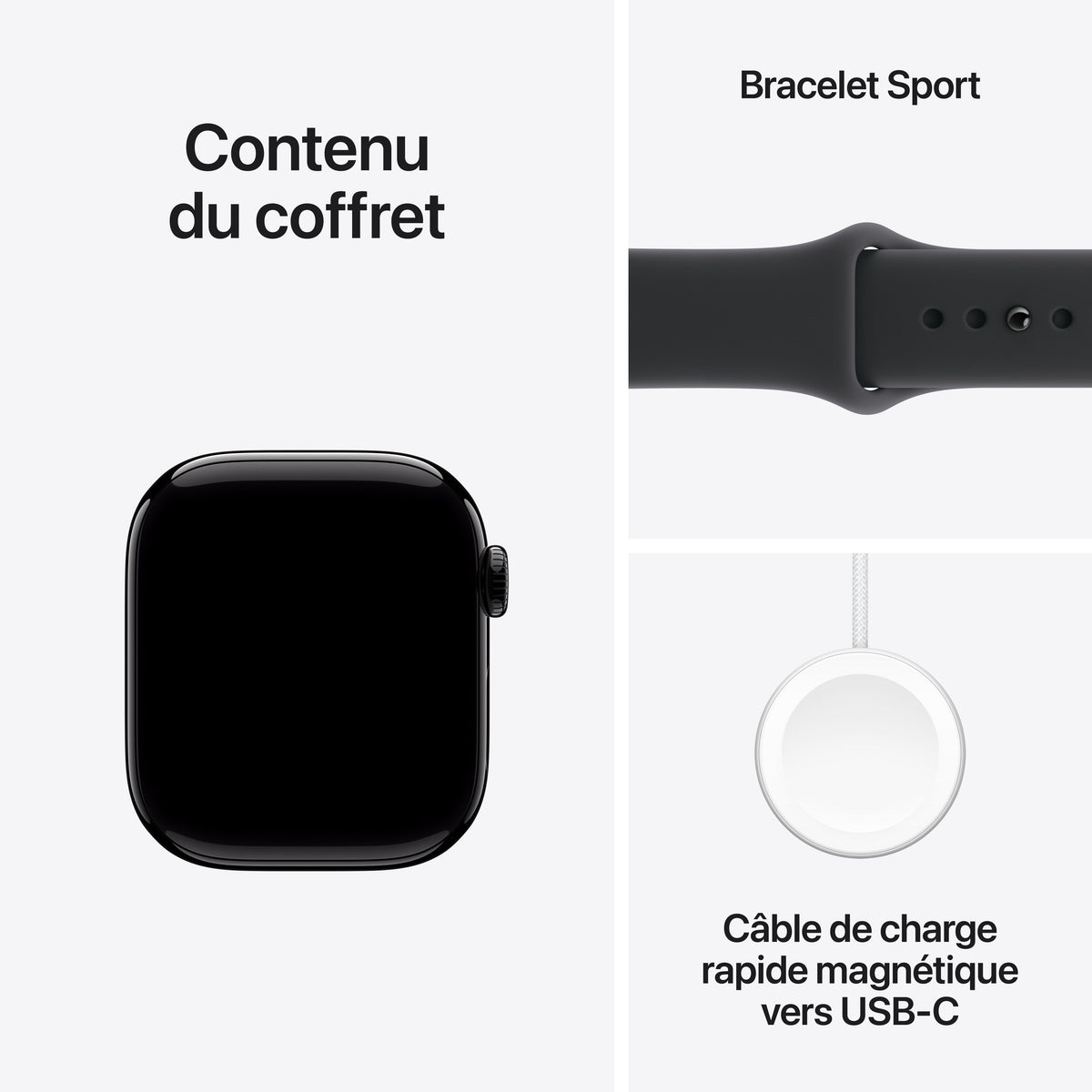 Apple Watch Series 11 GPS, Boîtier en aluminium noir de jais 42 mm, Bracelet Sport noir - M/L