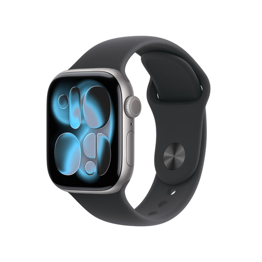 Apple Watch Series 11 GPS, Boîtier en aluminium gris sidéral 42 mm, Bracelet Sport noir - S/M