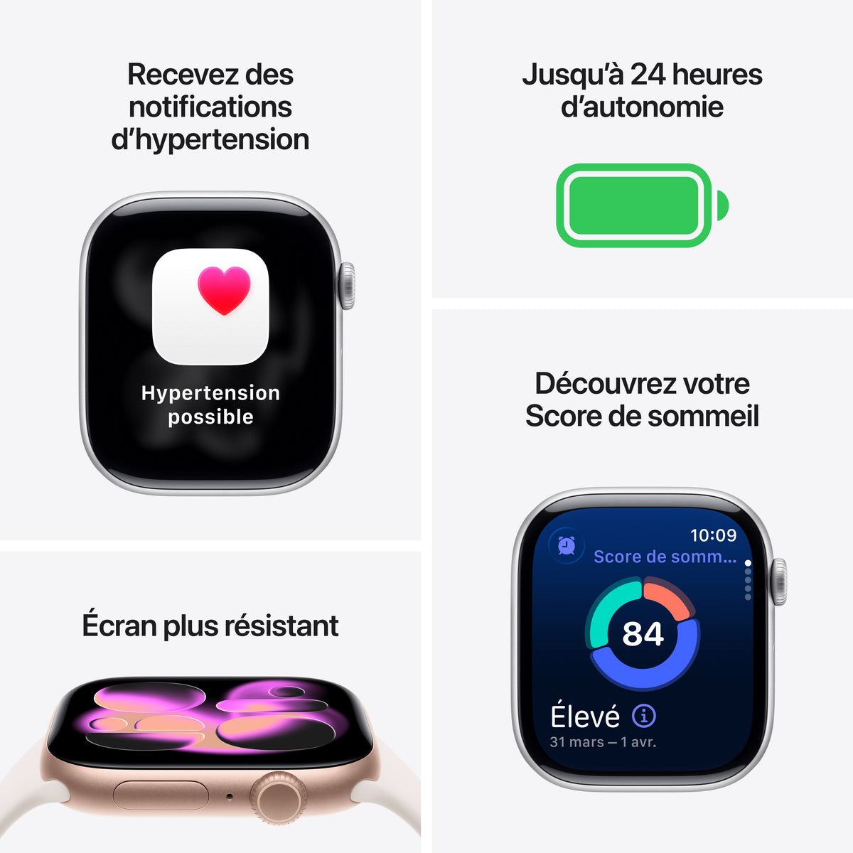 Apple Watch Series 11 GPS, Boîtier en aluminium gris sidéral 42 mm, Bracelet Sport noir - M/L