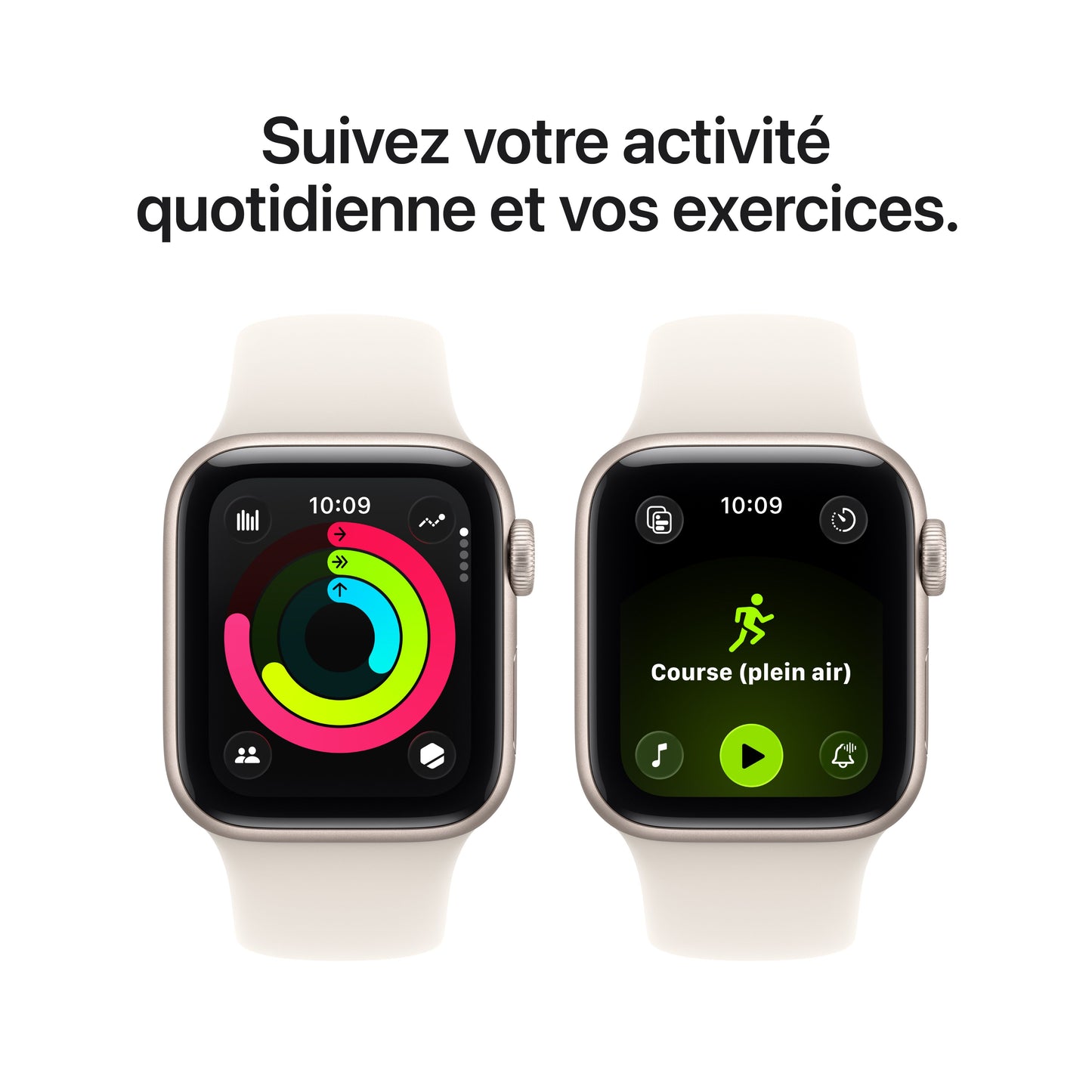 Apple Watch SE 3 GPS, Boîtier en aluminium lumière stellaire de 40 mm, Bracelet Sport lumière stellaire - M/L