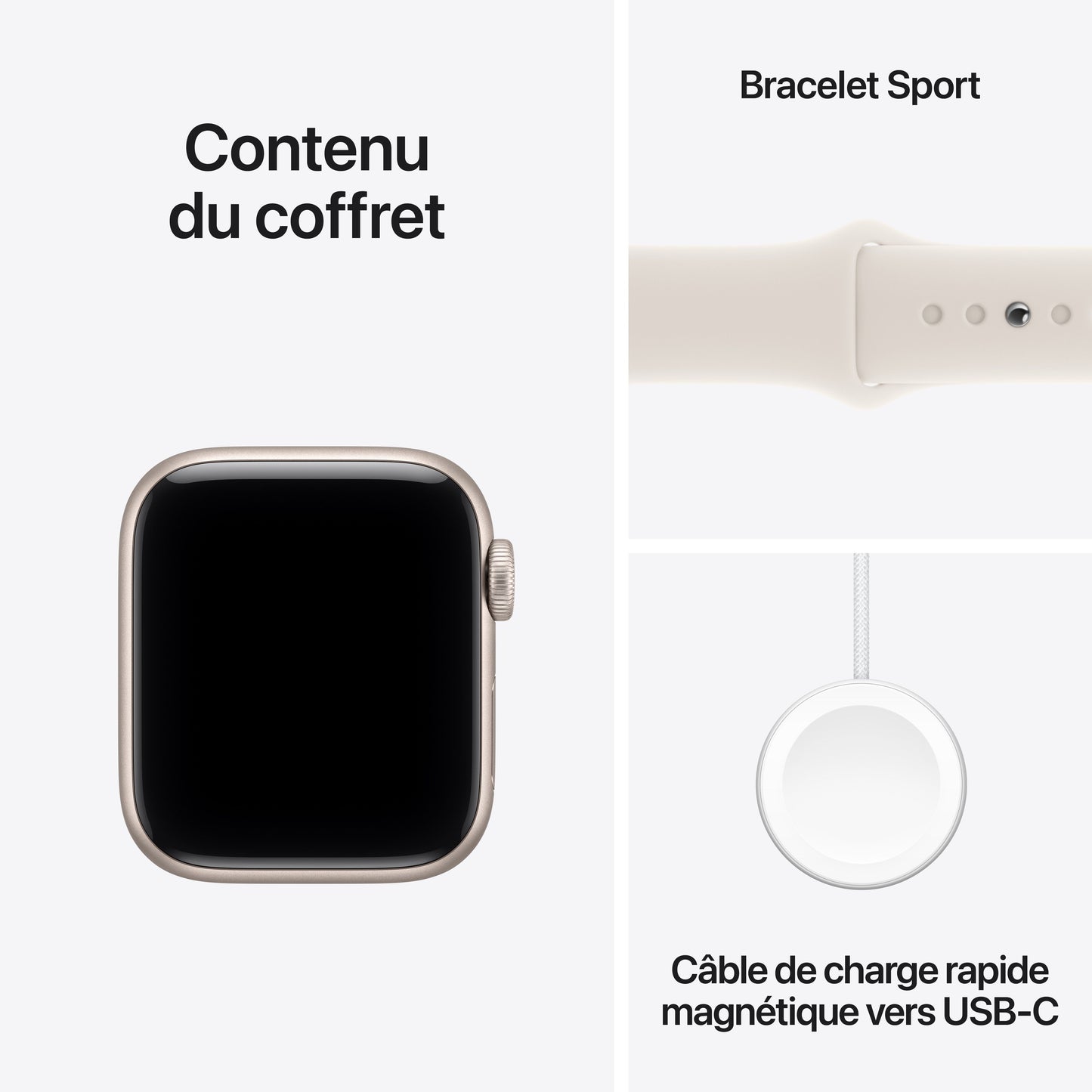 Apple Watch SE 3 GPS, Boîtier en aluminium lumière stellaire de 40 mm, Bracelet Sport lumière stellaire - S/M