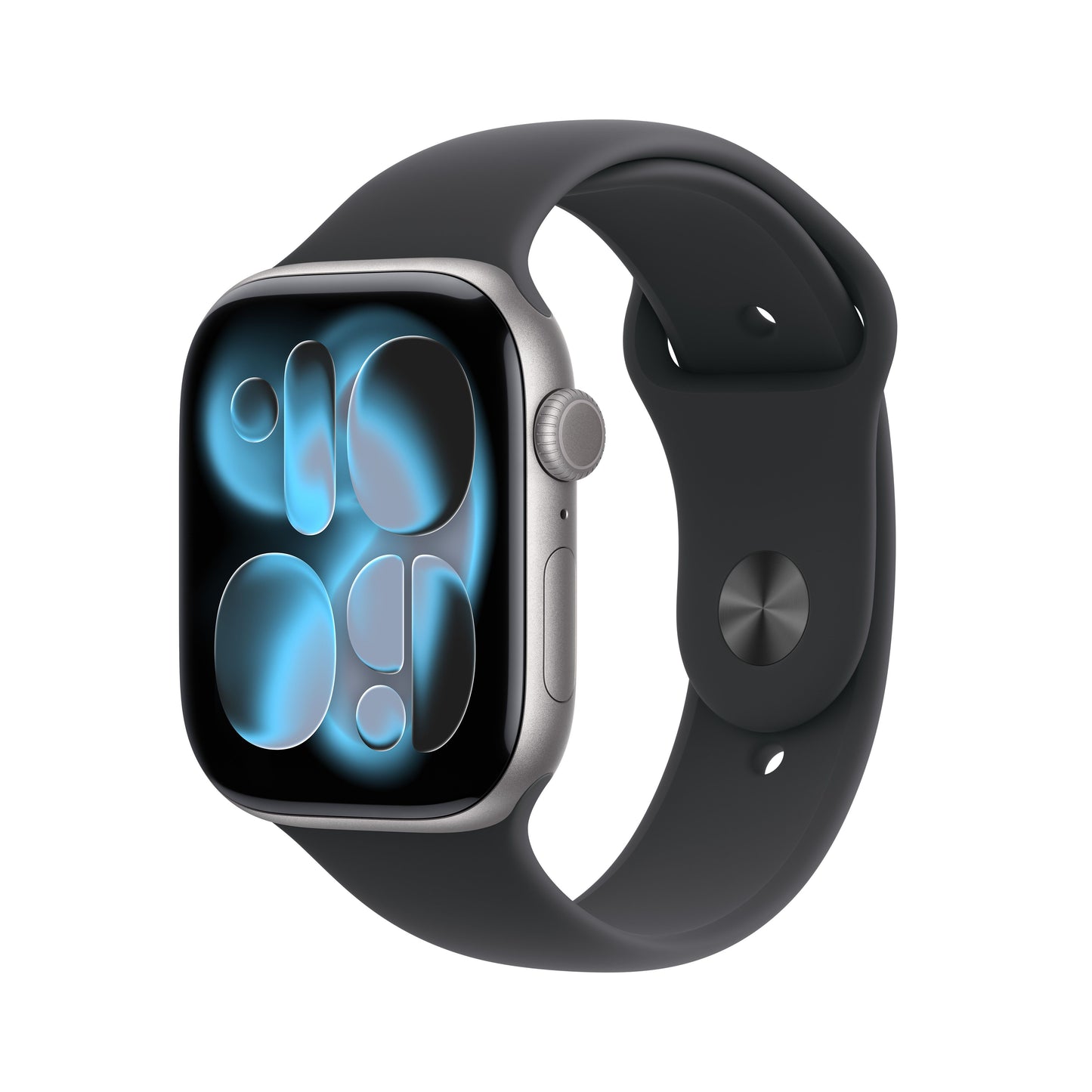 Apple Watch Series 11 GPS, Boîtier en aluminium gris sidéral 46 mm, Bracelet Sport noir - M/L