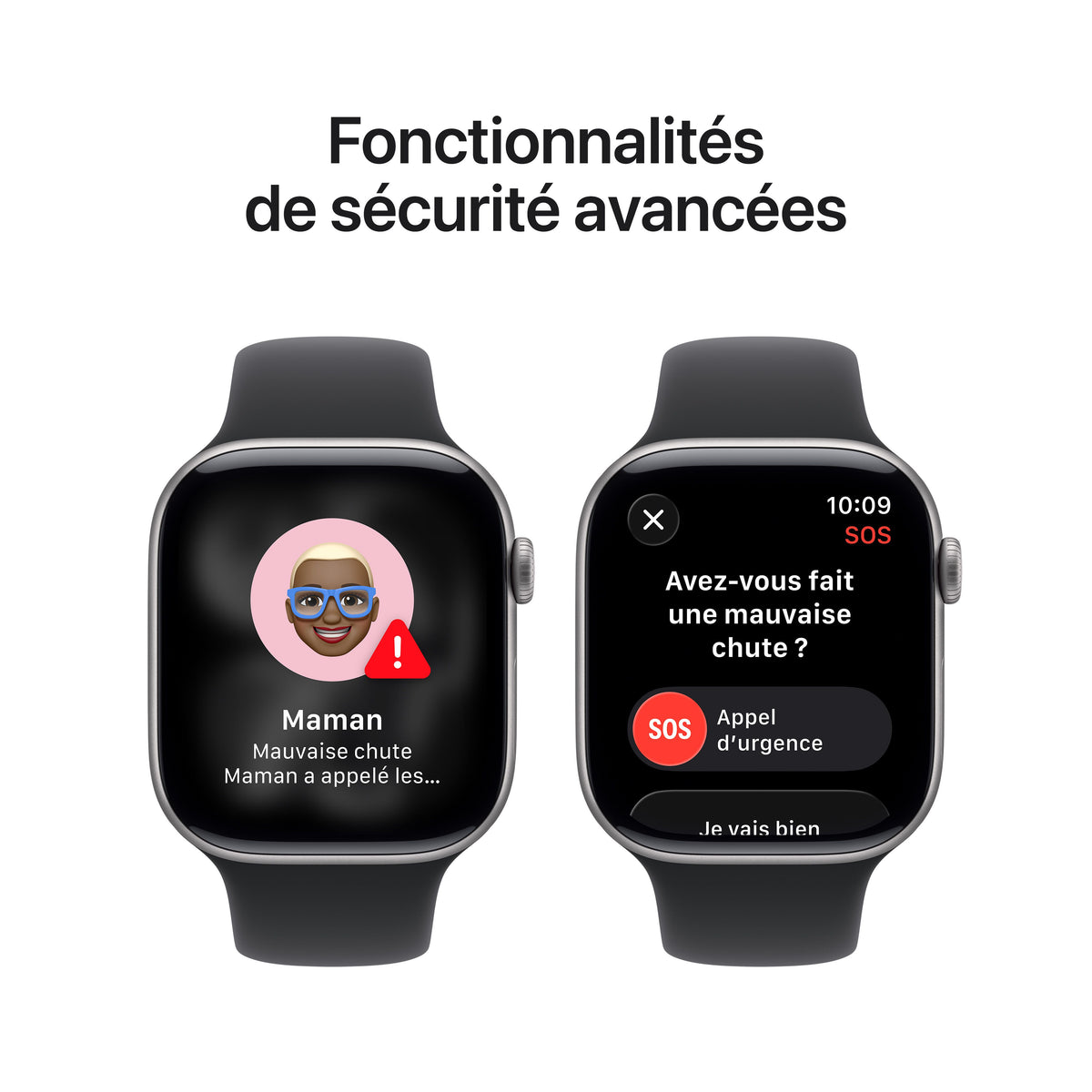 Apple Watch Series 11 GPS, Boîtier en aluminium gris sidéral 46 mm, Bracelet Sport noir - S/M
