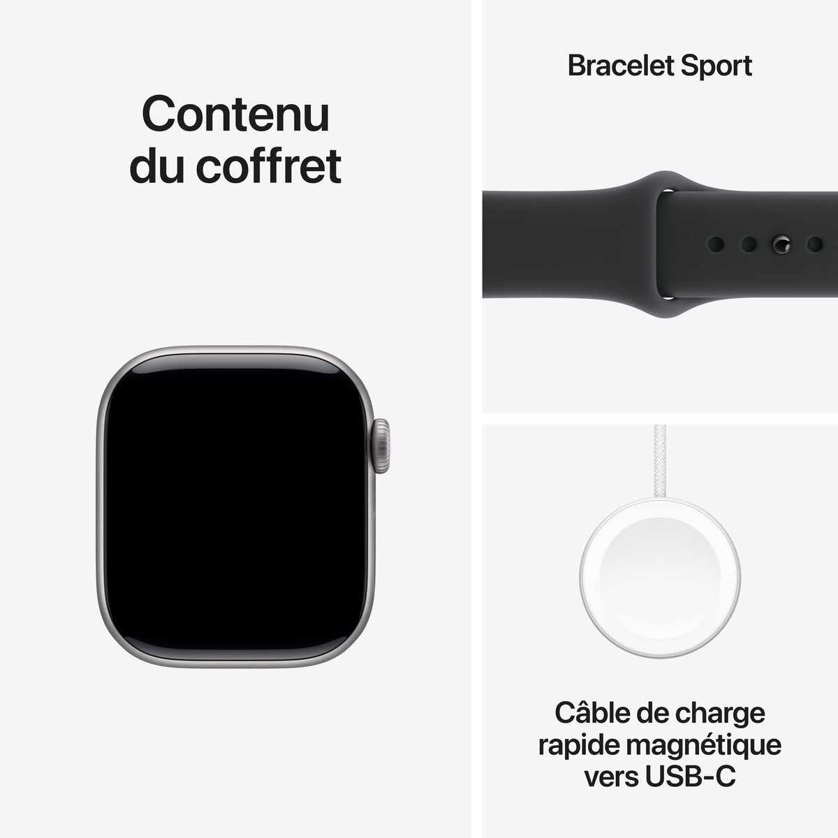 Apple Watch Series 11 GPS, Boîtier en aluminium gris sidéral 42 mm, Bracelet Sport noir - S/M