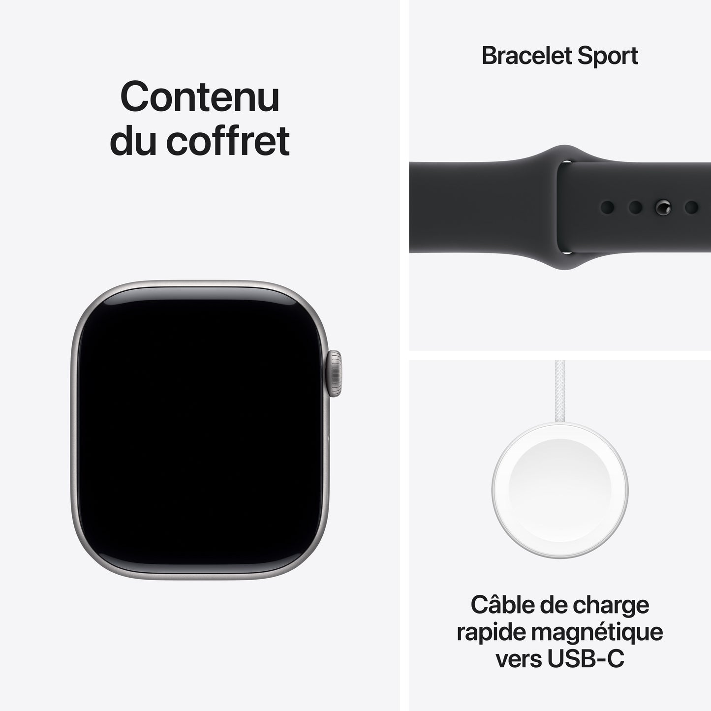 Apple Watch Series 11 GPS, Boîtier en aluminium gris sidéral 46 mm, Bracelet Sport noir - M/L