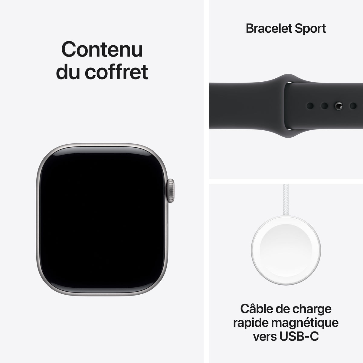 Apple Watch Series 11 GPS, Boîtier en aluminium gris sidéral 46 mm, Bracelet Sport noir - S/M