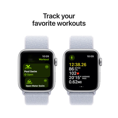 Apple Watch SE (2ème gén) • 40mm Argent • Boucle Sport Nuée Bleue