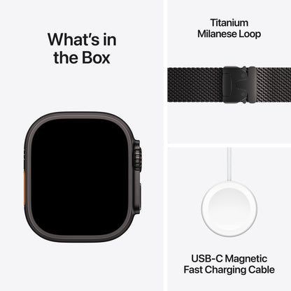 Apple • Apple Watch Ultra 3 • Titane noir • Bracelet Milanais noir (S)