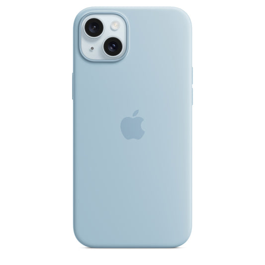 Apple • Coque en silicone avec MagSafe pour iPhone 15 Plus • Bleu clair