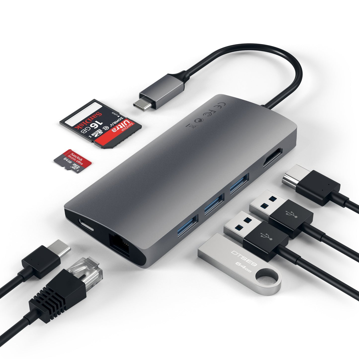 Satechi Adaptateur Multiport avec Ethernet • Gris Sidéral