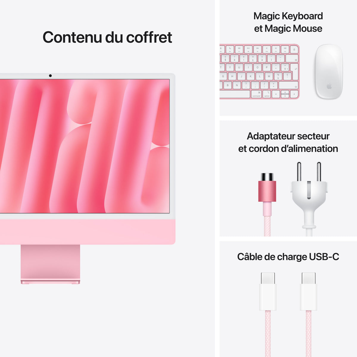iMac 24 pouces avec écran Retina 4,5K: Puce Apple M4 avec CPU 8 cœurs et GPU 8 cœurs, 256 Go SSD - Rose