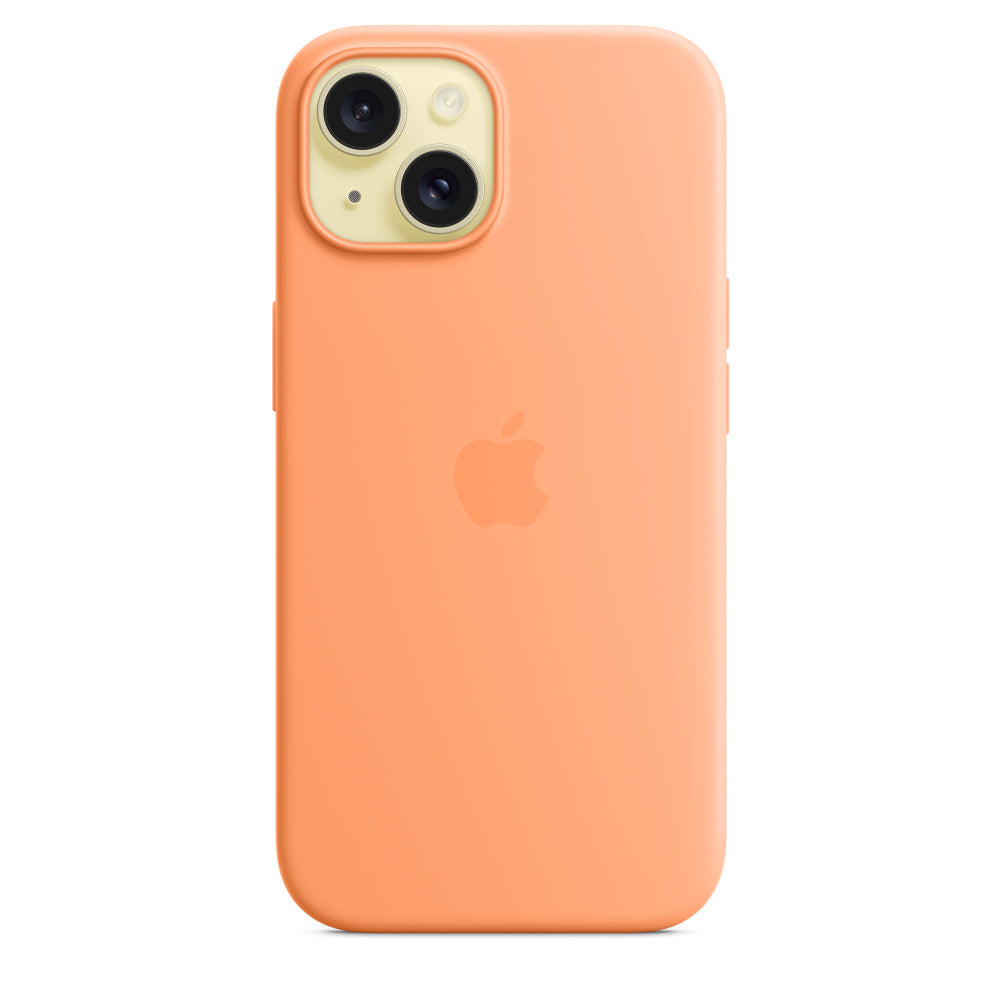 Apple • Coque en silicone avec MagSafe pour iPhone 15 • Sorbet à l'orange