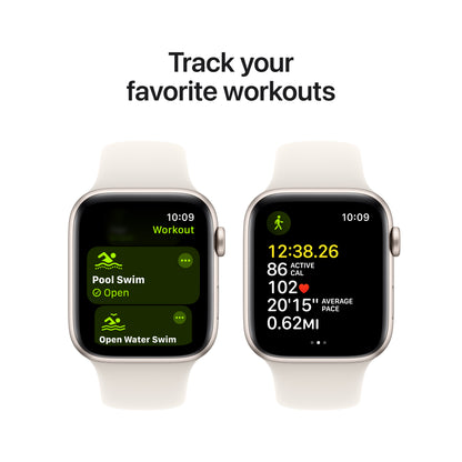 Apple Watch SE (2ème gén) • 44mm Lumière Stellaire • Bracelet Sport lumière stellaire S/M
