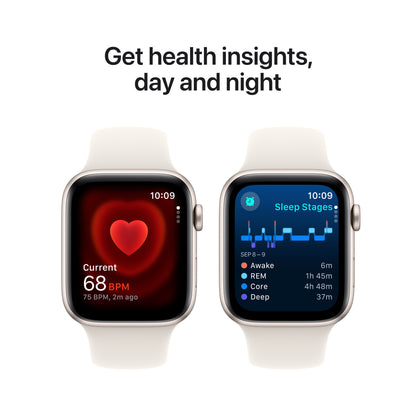 Apple Watch SE (2ème gén) • 44mm Lumière Stellaire • Bracelet Sport lumière stellaire S/M