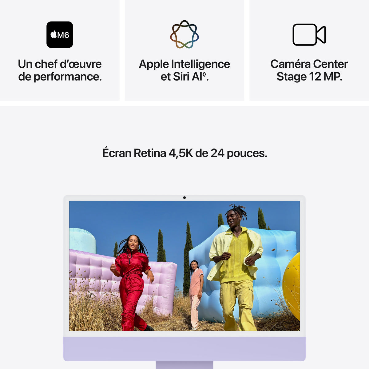 iMac 24 pouces avec écran Retina 4,5K: Puce Apple M6 avec CPU 10 cœurs et GPU 10 cœurs, Verre standard, 16 Go ,256 Go SSD - Mauve