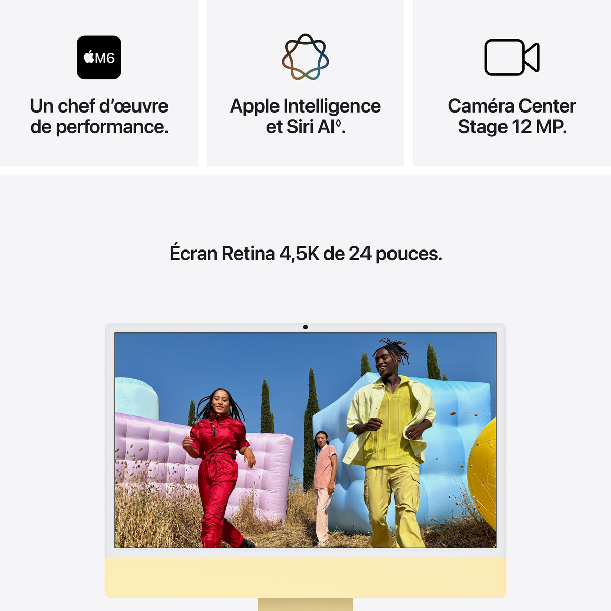 iMac 24 pouces avec écran Retina 4,5K: Puce Apple M6 avec CPU 10 cœurs et GPU 10 cœurs, Verre standard, 16 Go ,256 Go SSD - Jaune