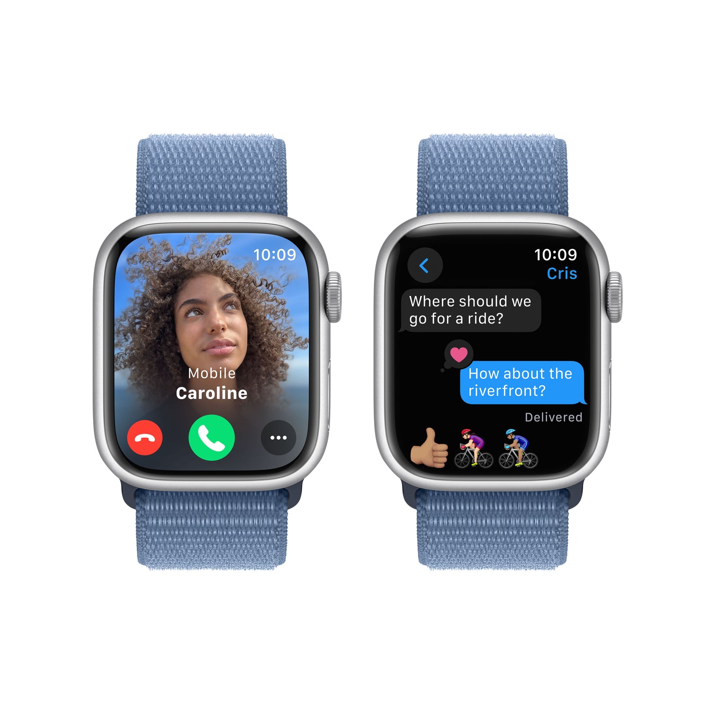 Apple Watch Series 9 • 41mm Argent • Boucle Sport Bleu Hiver