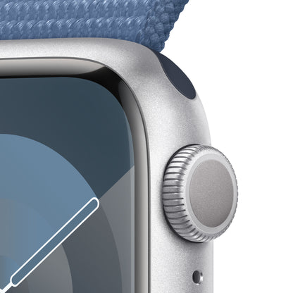 Apple Watch Series 9 • 41mm Argent • Boucle Sport Bleu Hiver