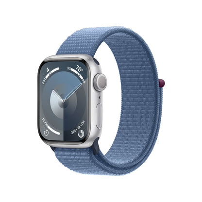 Apple Watch Series 9 • 41mm Argent • Boucle Sport Bleu Hiver