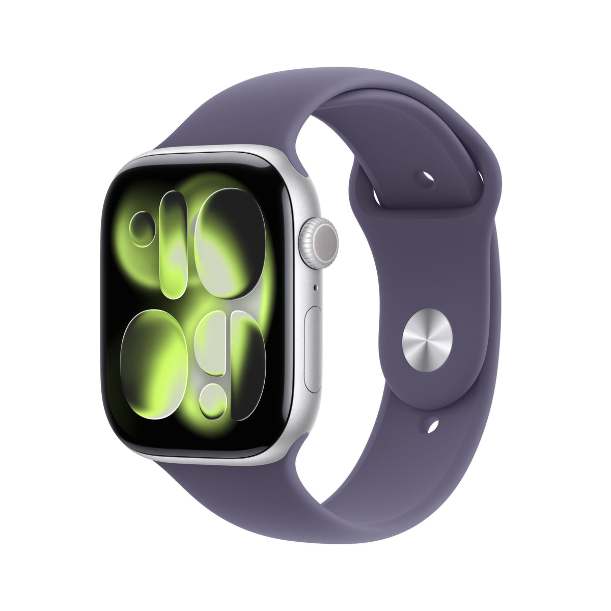 Apple Watch Series 11 GPS, Boîtier en aluminium argent 46 mm, Bracelet Sport brume violette - M/L