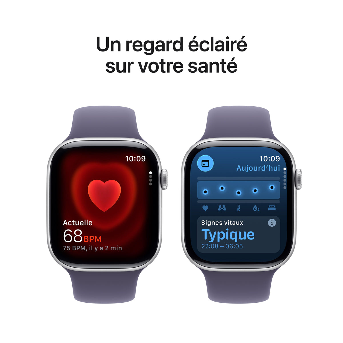 Apple Watch Series 11 GPS, Boîtier en aluminium argent 46 mm, Bracelet Sport brume violette - M/L