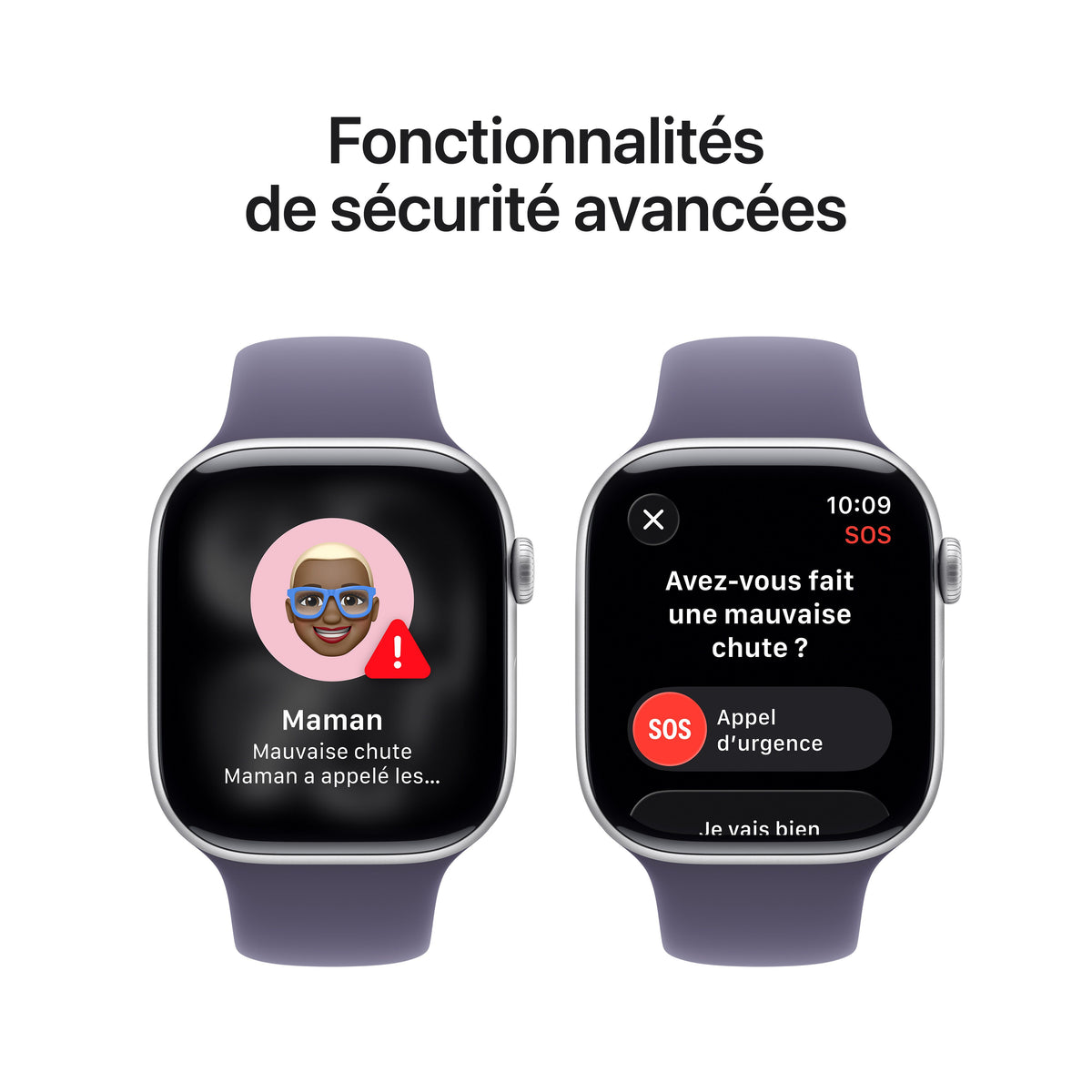 Apple Watch Series 11 GPS, Boîtier en aluminium argent 46 mm, Bracelet Sport brume violette - S/M
