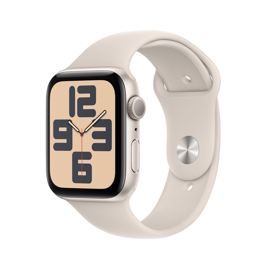 Apple Watch SE (2ème gén) • Alu 44mm Lumière Stellaire • Bracelet Sport lumière stellaire M/L