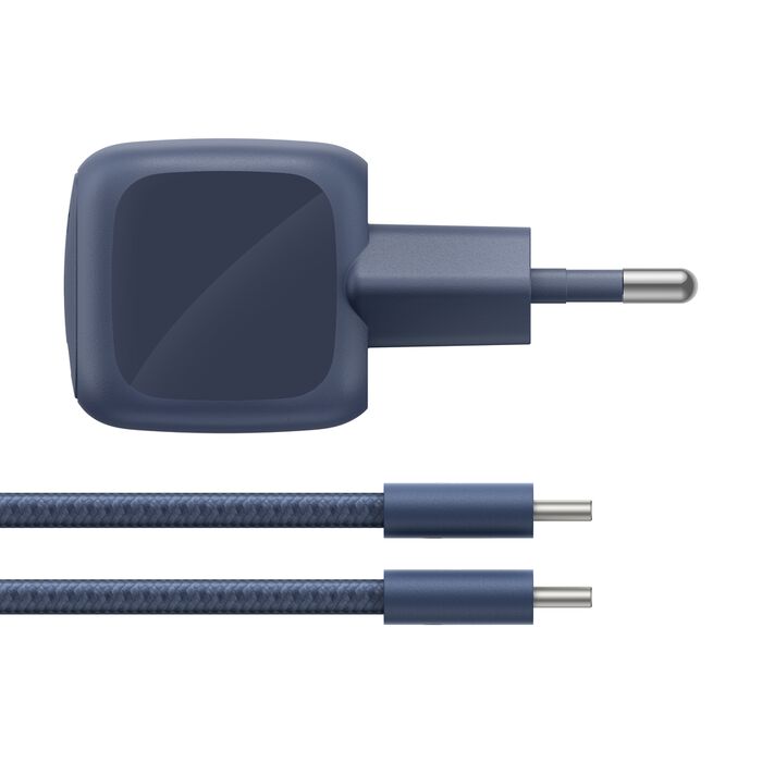 Belkin • BoostCharge Chargeur secteur USB-C GaN 30 W avec câble tressé 2 m • Bleu