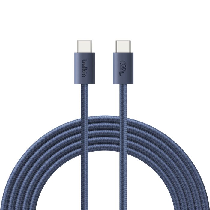 Belkin • BoostCharge Chargeur secteur USB-C GaN 30 W avec câble tressé 2 m • Bleu