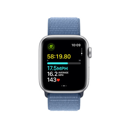 Apple Watch SE (2ème gén) • Alu 40mm Argent • Boucle Sport Bleu Hiver