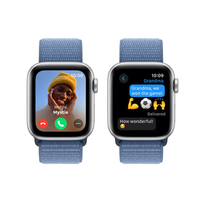 Apple Watch SE (2ème gén) • Alu 40mm Argent • Boucle Sport Bleu Hiver