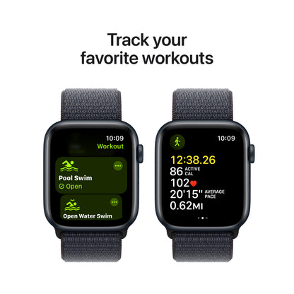 Apple Watch SE (2ème gén) • 44mm Minuit • Boucle Encre Violette