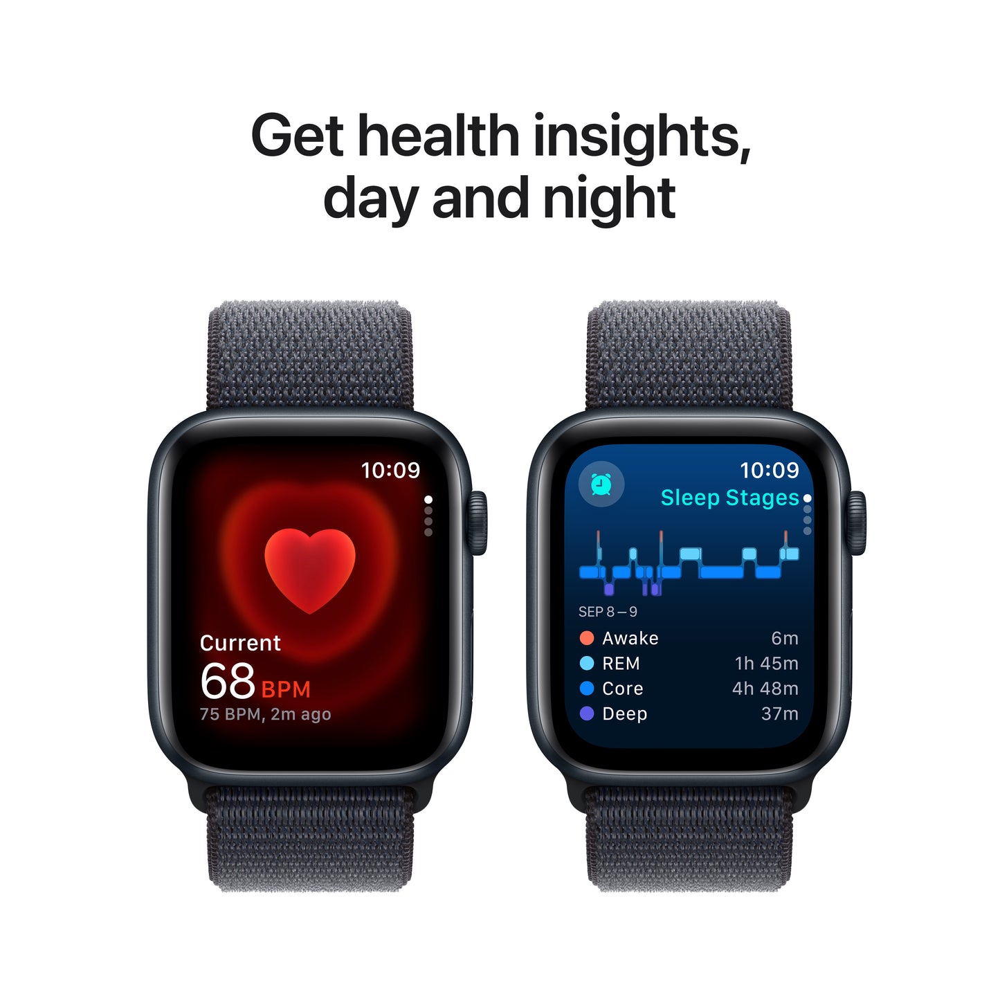 Apple Watch SE (2ème gén) • 44mm Minuit • Boucle Encre Violette