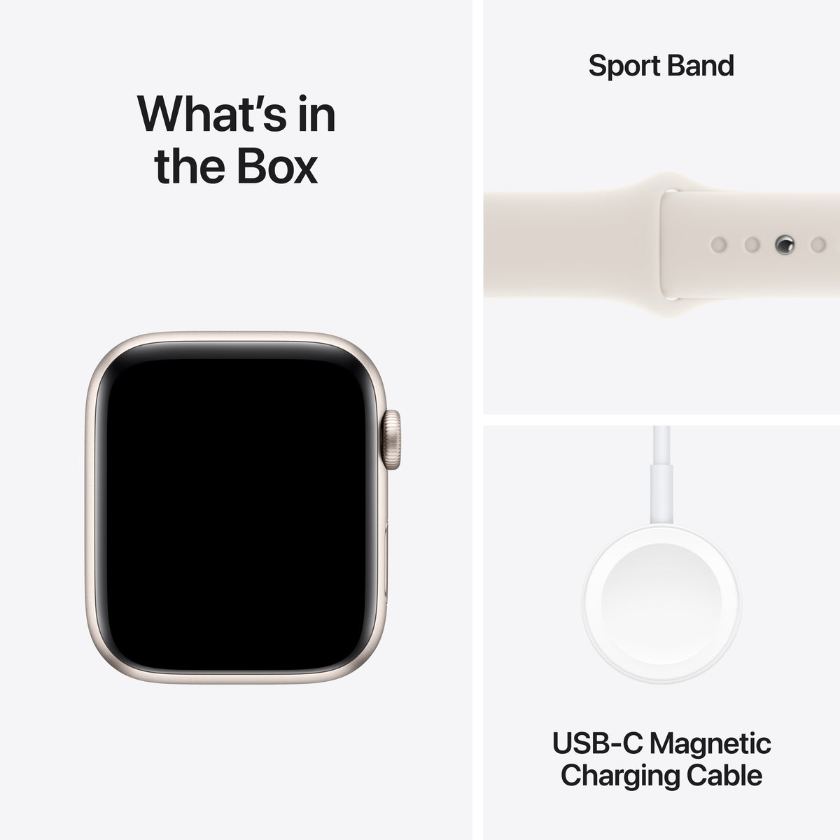Apple Watch SE (2ème gén) • 44mm Lumière Stellaire • Bracelet Sport lumière stellaire M/L