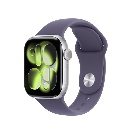 Apple Watch Series 11 GPS, Boîtier en aluminium argent 42 mm, Bracelet Sport brume violette - S/M