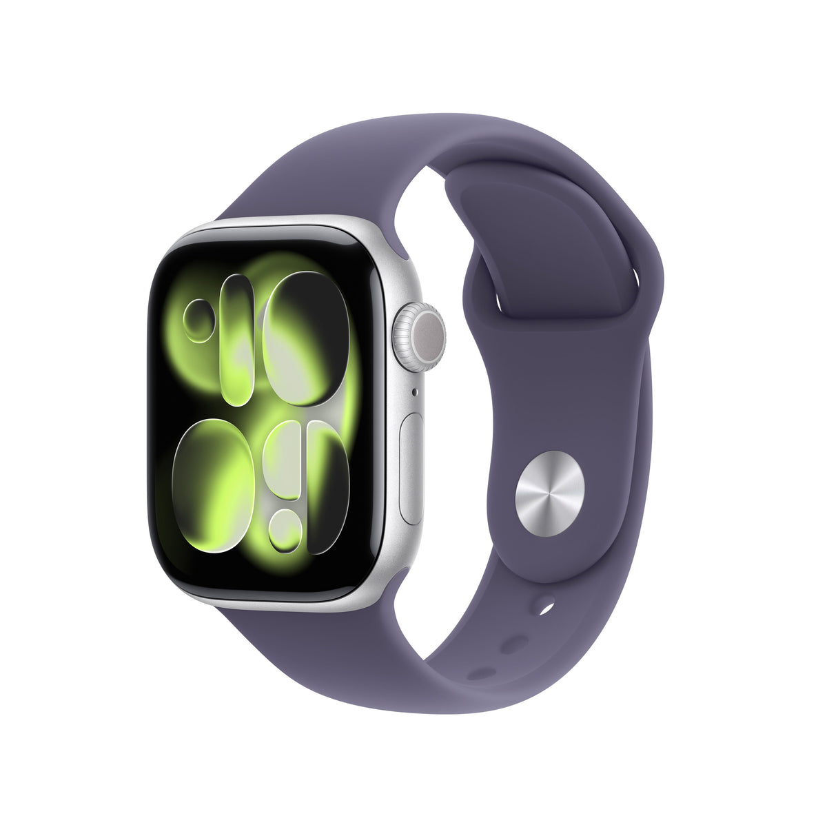 Apple Watch Series 11 GPS, Boîtier en aluminium argent 42 mm, Bracelet Sport brume violette - S/M