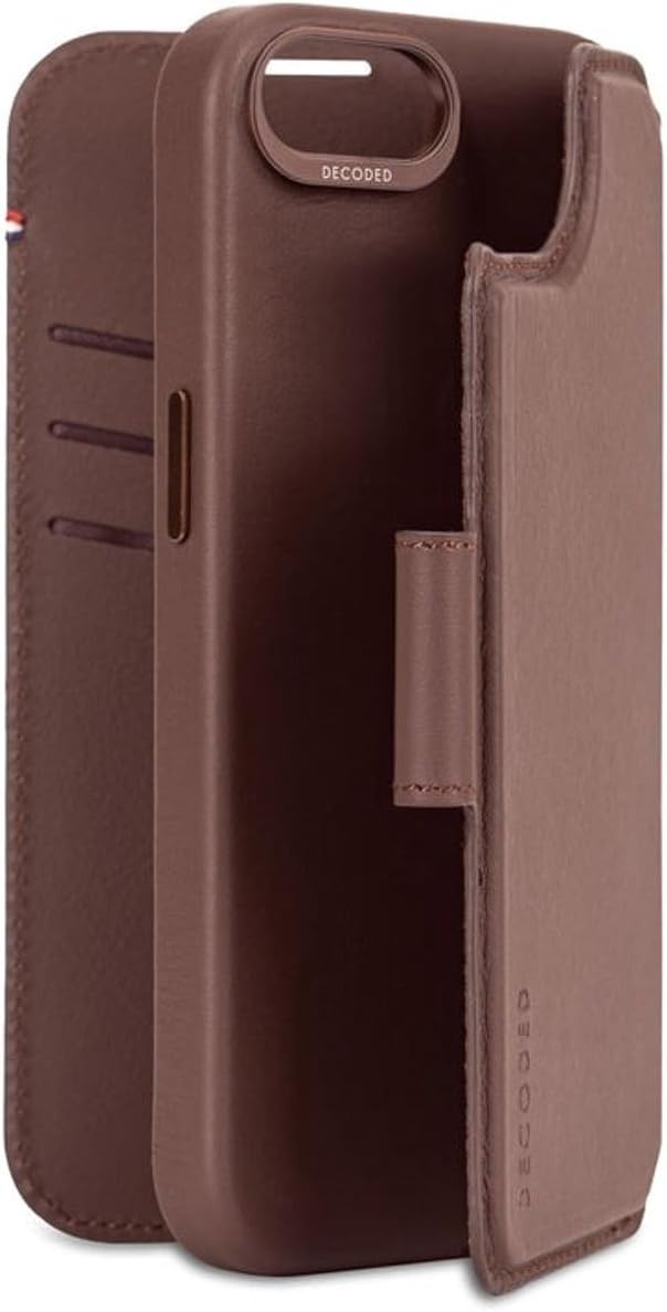 Decoded • Étui Portefeuille Détachable en Cuir pour iPhone 16e • Marron Chocolat