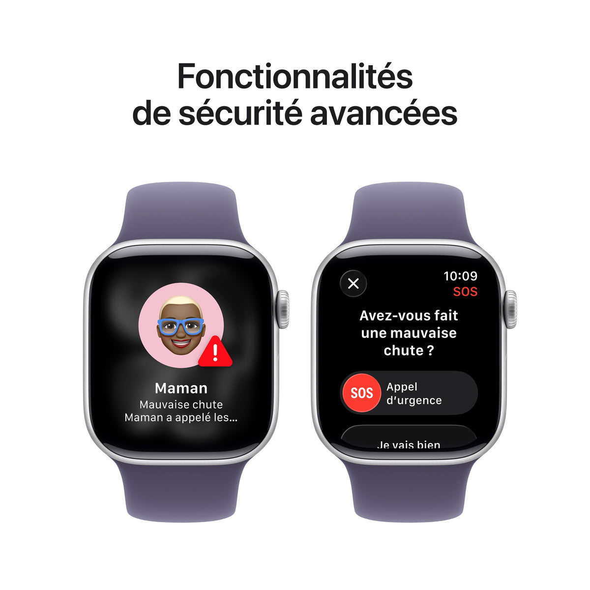 Apple Watch Series 11 GPS, Boîtier en aluminium argent 42 mm, Bracelet Sport brume violette - S/M
