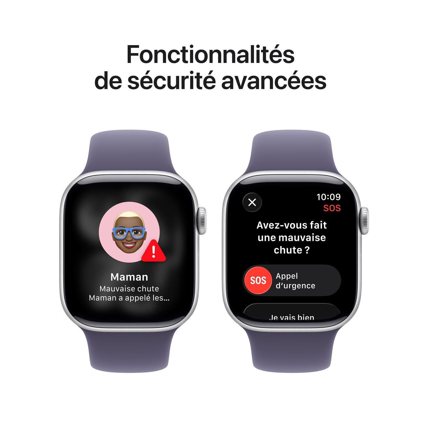Apple Watch Series 11 GPS, Boîtier en aluminium argent 42 mm, Bracelet Sport brume violette - S/M