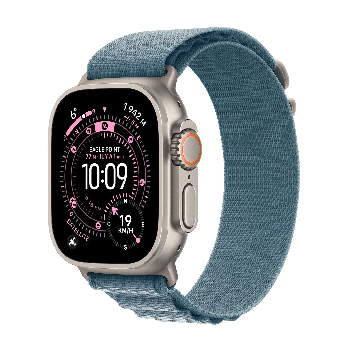 Apple Watch Ultra 3 GPS + Cellular, Boîtier en titane naturel de 49 mm, Boucle Alpine bleu clair - Large