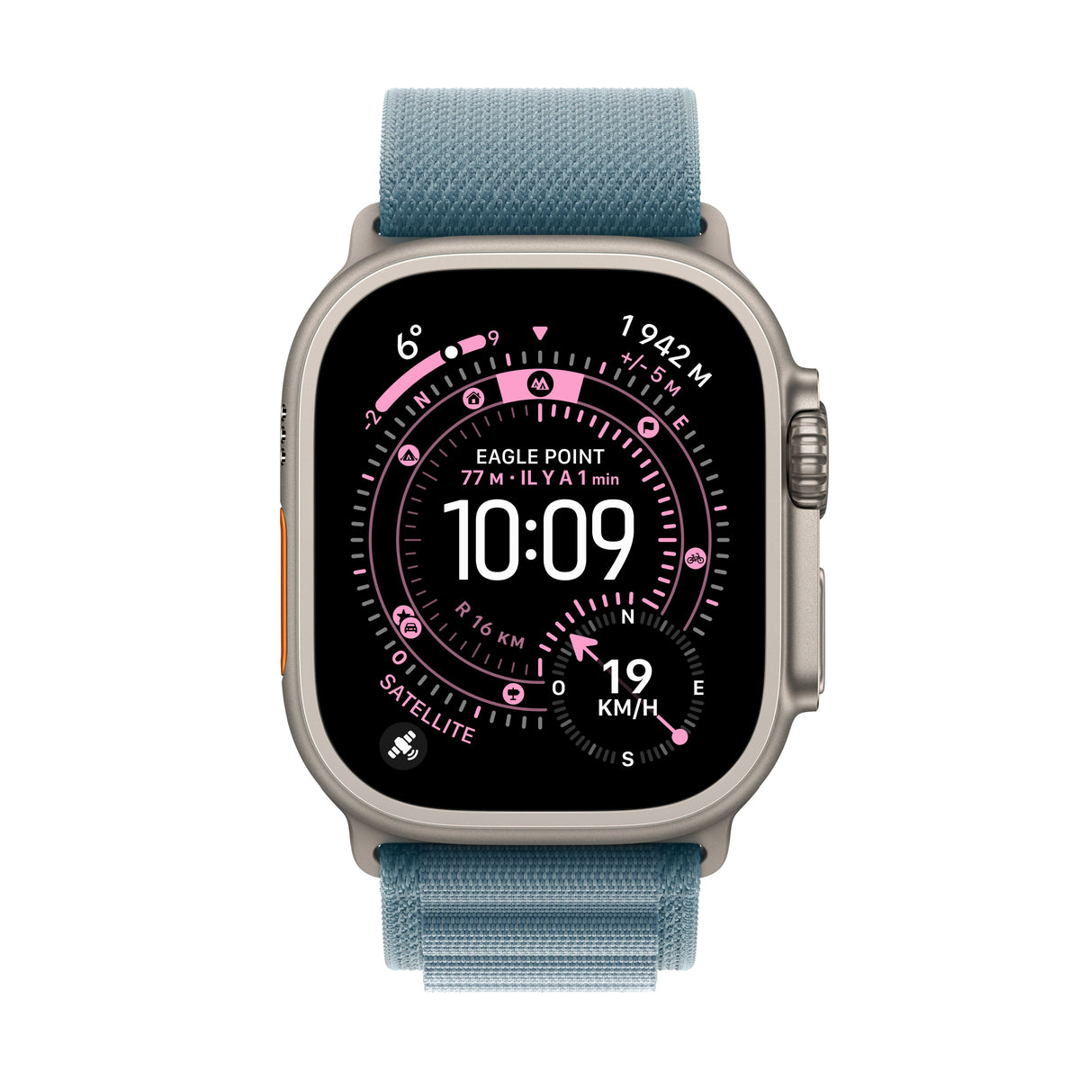 Apple Watch Ultra 3 GPS + Cellular, Boîtier en titane naturel de 49 mm, Boucle Alpine bleu clair - Medium