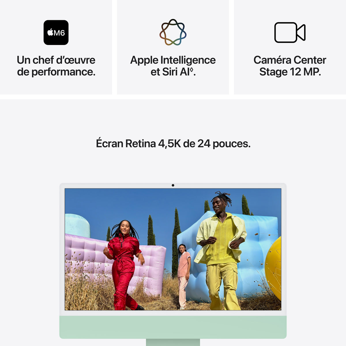 iMac 24 pouces avec écran Retina 4,5K: Puce Apple M6 avec CPU 12 cœurs et GPU 12 cœurs, Verre standard, 16 Go ,512 Go SSD - Vert